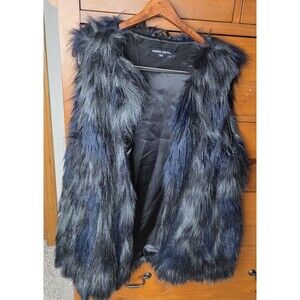 Capsule Faux Fur Vest Size 14 Blue Gray Mobwife Cozy Shaggy Dramatic Bold